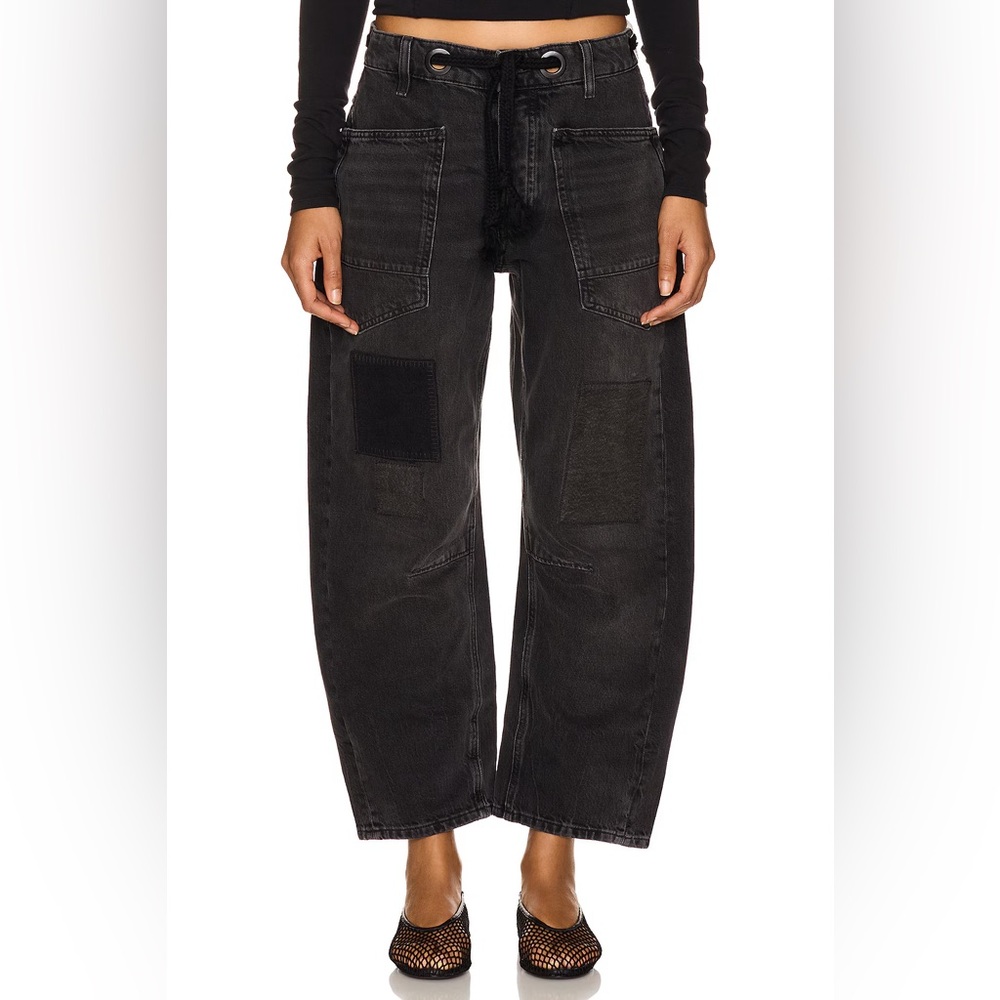 Free People Moxie Low Slung Pull On Barrel Jeans Nighthawk size 30 - Picture 10 of 14